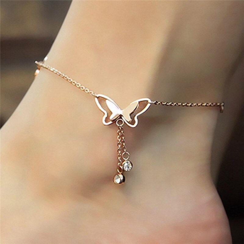 Butterfly Pendant Anklets Foot Chain Summer Yoga Beach Leg Bracelet Handmade Anklet Gold Silver Color Jewelry