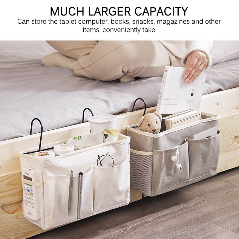 Bolsa de escritorio para cama, organizador de almacenamiento para sofá, TV, mando a distancia, colgante, soporte para cama, bolsillos