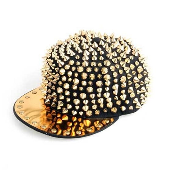 Hoed Zwart Cap Met Studs Goud Hip Hop Punk Gothic: Default Title