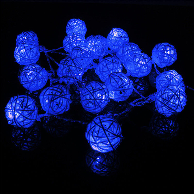 3M 20 LED Rattan Kugeln Lichterketten Batterie Gebühr Girlande Baumwolle Ball Licht Weihnachten Lichter für Terrasse Hochzeit Dekor: Blau
