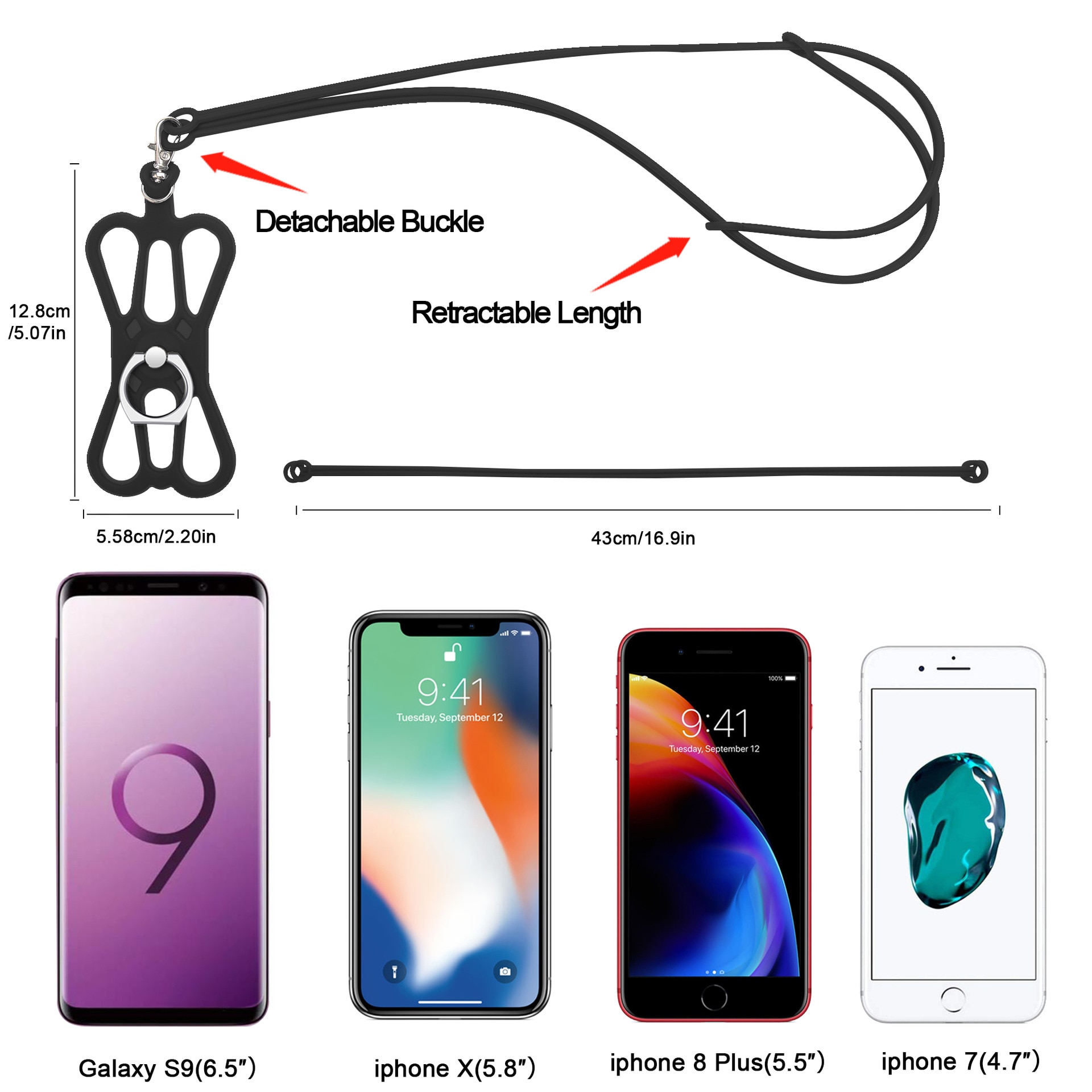 Lanière universelle pour téléphone Silicone sport sangle de téléphone portable longes de téléphone porte-anneau