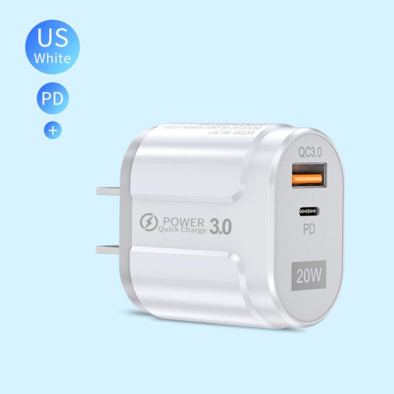 20W PD USB Type C Quick Charger Adapter For IPhone 12 11 Pro For Samsung S20 Fast Charging EU US Plug Travel Power Adapter: US white