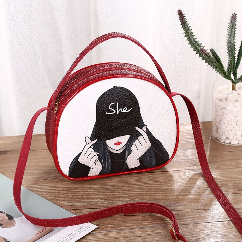 Dames kleine tas cartoon meisjes groep messenger bag rits gesloten schoudertas hiphop stijl telefoontas: Rood