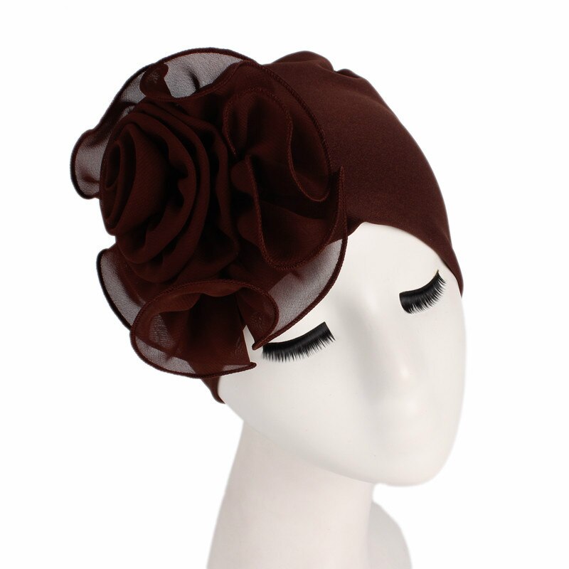 Vrouw Mooie Bloem Tulband Elastische Doek Hoofd Cap Hoed Moslim Vrouwen Hijaabs Dames Haar Accessoires Sjaal Cap: Bruin