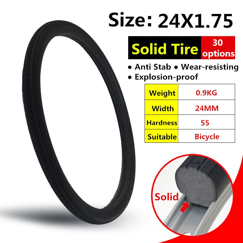 24*1.75 Bicycle Solid Tire 24 Inch Anti Stab MTB Riding Road Bike 24x1.75 Solid Tyre Cycling Tyre: Default Title