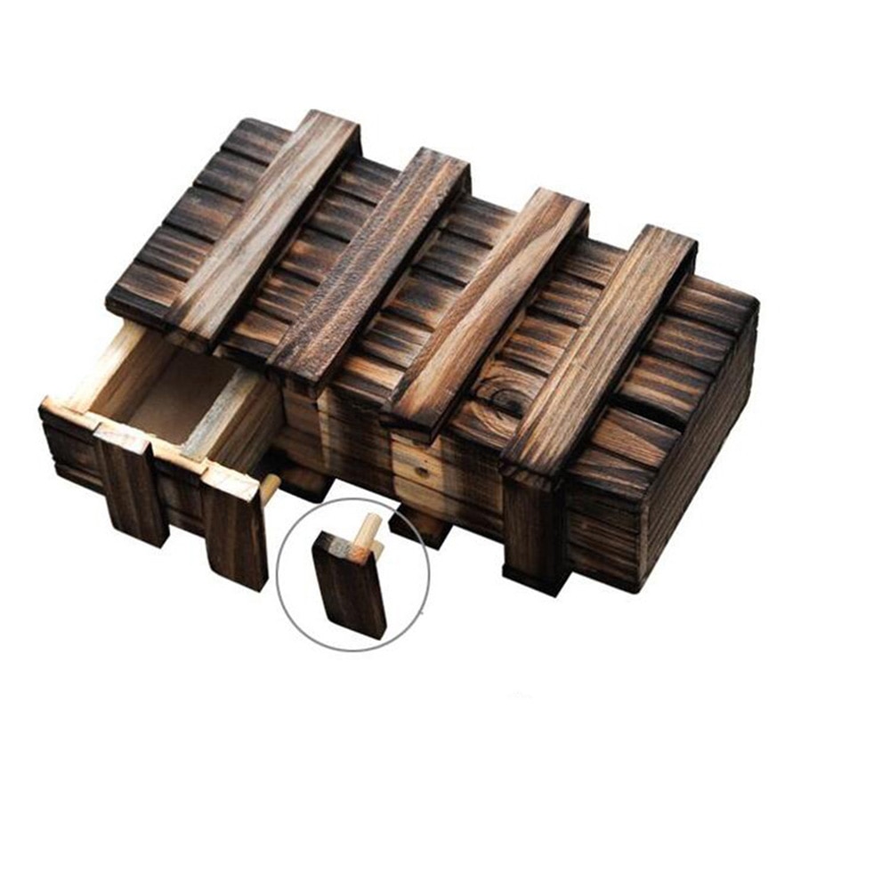 Wooden Magic Puzzle Secret Hide Box Mini Hidden Compartment Brain Teaser Idea Relaxation and Funny Toy