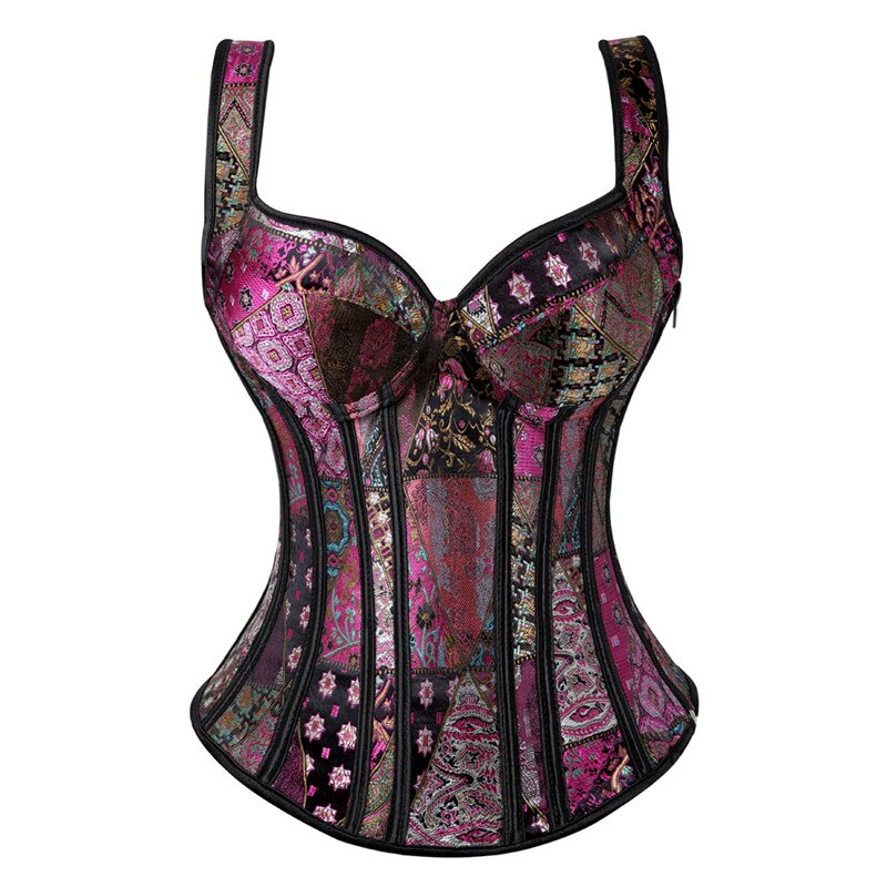 Dame retro steampunk korset vest sexet gotisk overbust korset top stropper snøre lynlås side korsetter og bustiers plus #39 .: 1569 lilla / 6xl