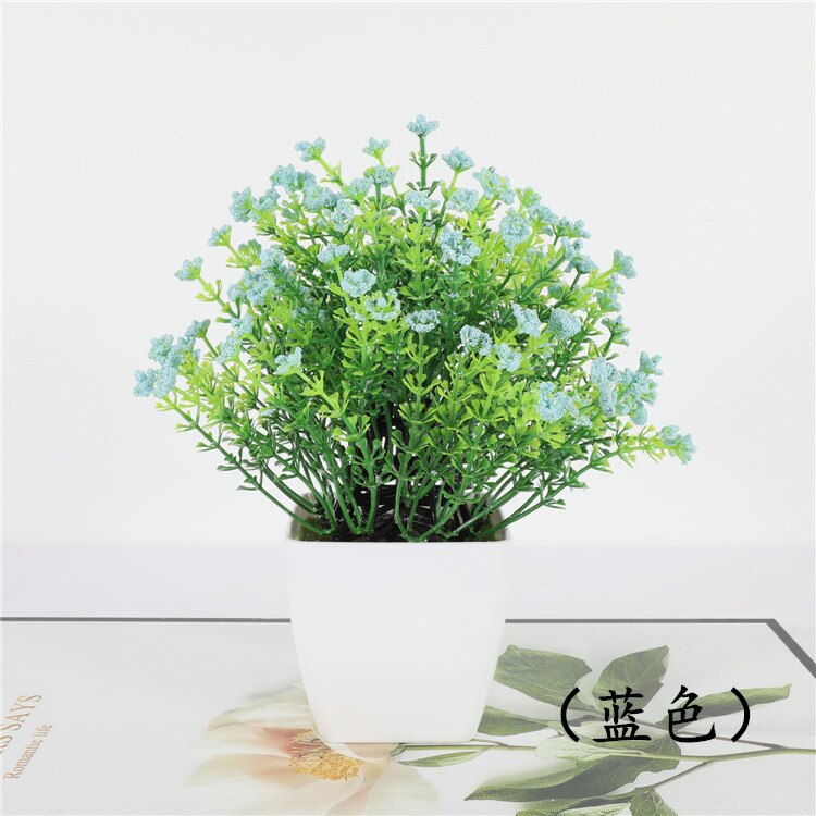 1pc Artificial Flower Bonsai Small Simulated Tree Plants Table Desktop Potted Ornaments Home Hotel Garden Decorate Plants: blue