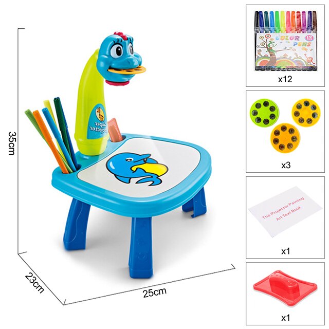 Children Led Projector Art Drawing Table Light Toy Kids Painting Board Desk Crafts Educational Learning Paint Tools Toys For Gir: A Blue2 with box