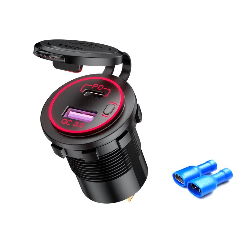 60w pd type c /qc 3.0 usb-laturi painikekytkimellä led volttimittarin pistorasia pikalataus 12v 24v auton kuorma-auton moottoripyörän rv:lle: Punainen standardi