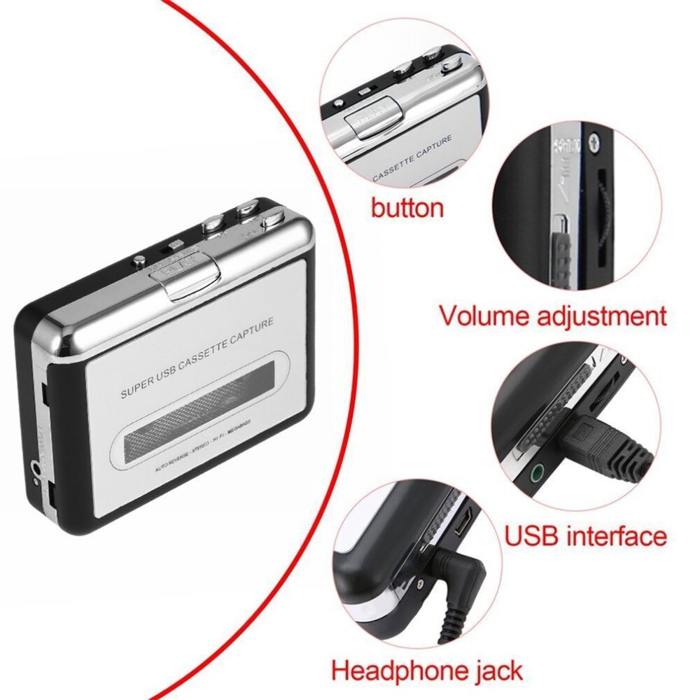 USB cassette capture Player,Tape to PC, Super Portable USB Cassette-to-MP3 Converter Capture