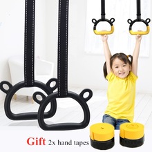 Kids Gymnastics Rings with Heavy Duty Adjustable Straps Hand Tapes for Fitness Pull-Ups Cross Strength Training Gym Equipment