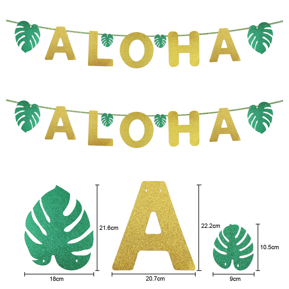 2 Sets Aloha Party Banner Safe Fine Simulation Palm Banner Luau Party Supplies Aloha Banner