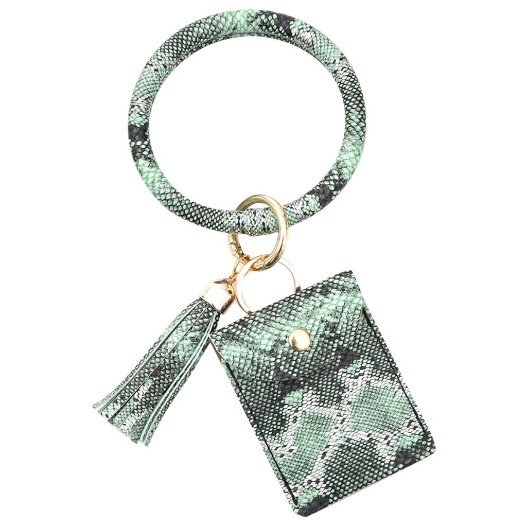 porter Bracelet porte-clé pour femmes porte-carte gland Bracelet porte-clés Bracelet grand rond porte-clés en cuir portefeuille D3: B