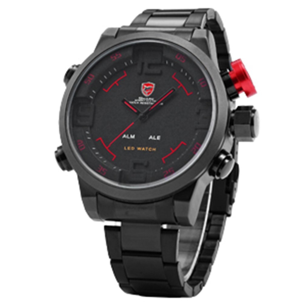 Sh2309 heren sporthorloges met stalen band, ip-horloge met kwarts en dubbele weergave, polshorloge voor buitengebruik