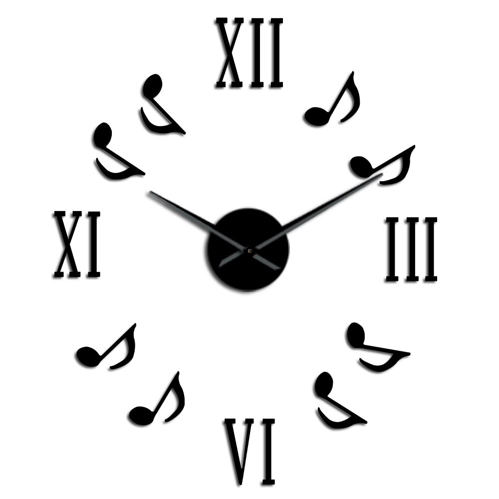 Roman Numerals With Musical Notes Giant Luxury Wall Clock Large Wall Clock Modern Big Needle Clock Watch DIY Enthusiasts: Black / 27 Inch