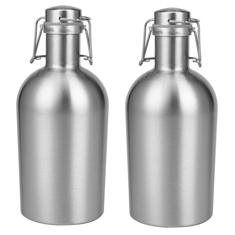 2X 2L Stainless Steel Homebrew Beer Growler Secure Swing Top Lid Big Capacity Beer Bottles For Outdoor: Default Title
