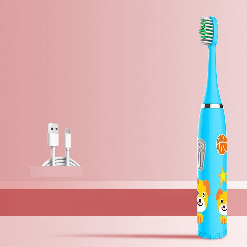 Children Electric Toothbrush Heads Smart Electric Teeth Brush Battery models/Rechargeable Replacement Brush Heads Kids: blue 1 heads A