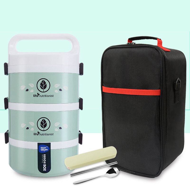 Micro-ondes étanche boîte à déjeuner en plastique enfants récipients de stockage des aliments en acier inoxydable boîte à déjeuner Bento Thermo isolé thermique japon: 3 Layer Green