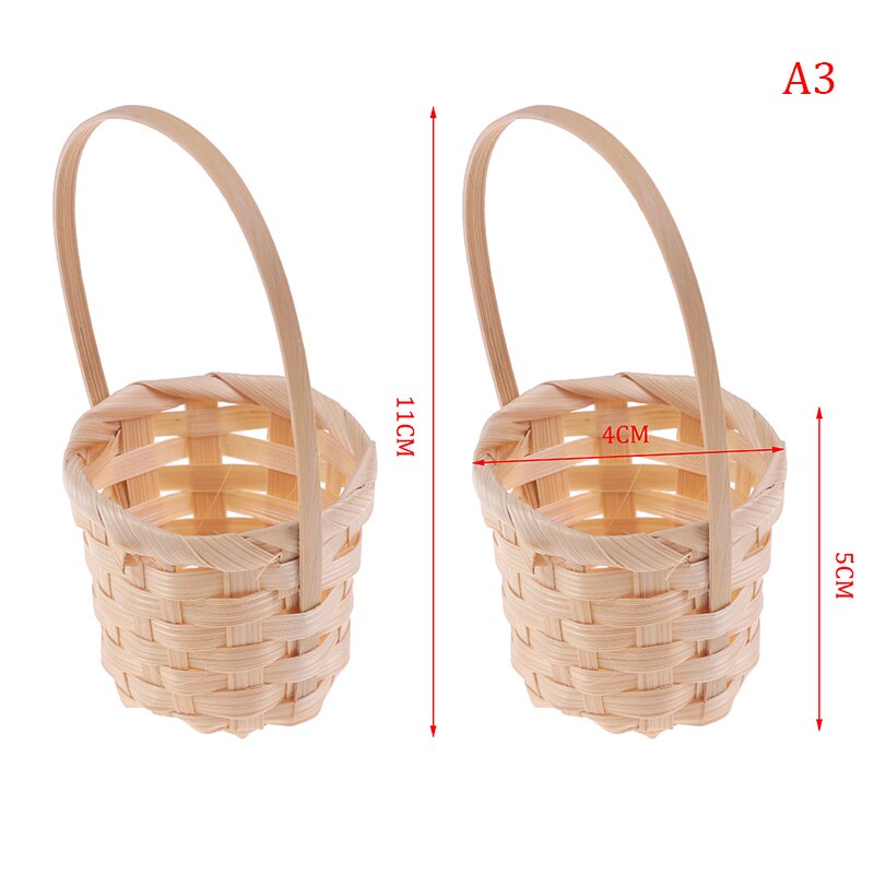 2pcs Mini Dollhouse Rattan Frame Hand-woven Vegetable Food Flower Shooping Basket Cute Toys Dolls 1/12 Miniature Decorations: A3