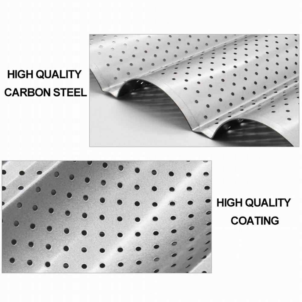 Nonstick French Bread Baking Mold Bread Wave Baking Tray Practical Cake Baguette Mold Pans 2 Groove Waves Bread Baking Tools