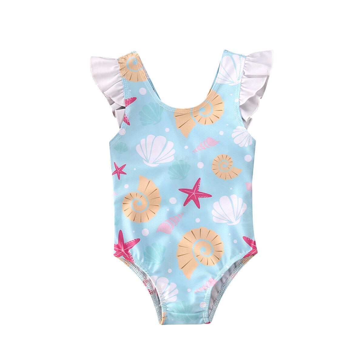 Newborn Infant Baby Girl Shell Print Swimsuit Summer Swimsuit Swimwear Ruffle Swimming Colorful One Piece Bikini