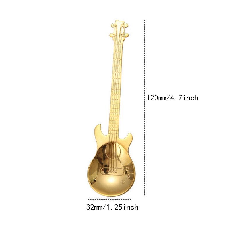 1PC Kitchen Stainless Steel Guitar Coffee Spoon Dessert Cutlerys Teaspoon Colorful Tea Spoon Coffee Accessorie: G192960B