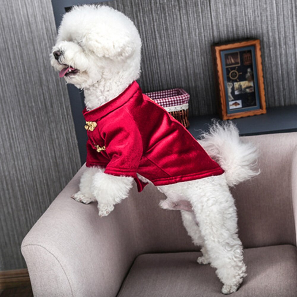 1pc costumes de fête pour chien, style chinois traditionnel, vêtements pour animaux de compagnie, costume pour chiot, pour la maison, l'extérieur, l'année (taille xs)