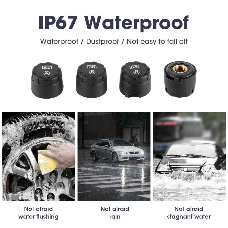 Jansite TPMS Car 5 Tire sensors Pressure Alarm Monitor System Display Solar charge pressure control Warning with Externa sensors