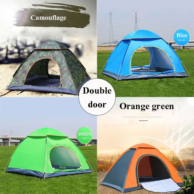 Outdoor Camping Tent Draagbare Volautomatische Dubbele Deur Strand Reizen Wandelen Zonnescherm Waterdicht Onderdak Voor 2-3 Mensen