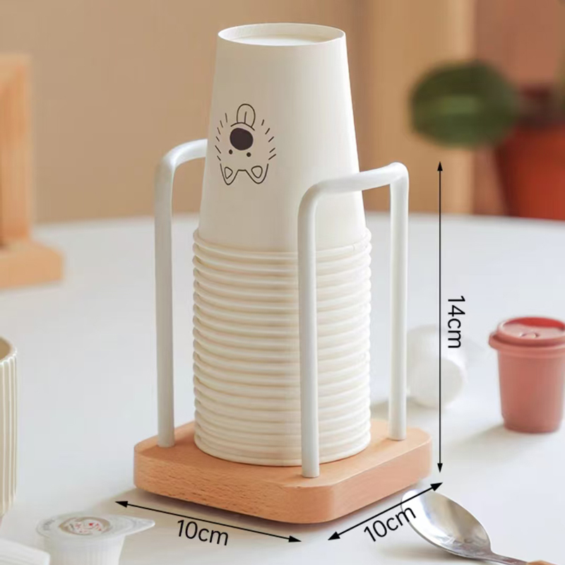 Wooden Coffee Station Organizer with Cup Holder and Condiment Storage - Coffee Bar Accessory for Disposable Cups and Coffee Supp: Yellow