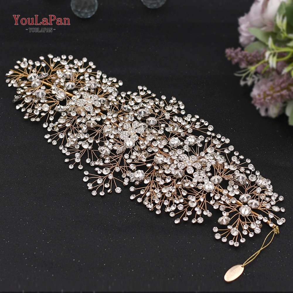 YouLaPan Rhinestone ślubny nakrycie głowy panny młodej kobieta luksusowe akcesoria do włosów opaska na ślubne nakrycia głowy ślubna tiara HP409: W kolorze różowego złota
