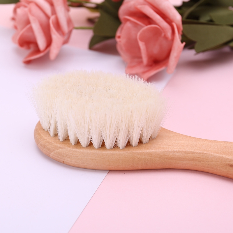 1 Set Baby Brush Comb Hair Head Massage Wooden Handle Wool Newborn Kids Care Kit 72XC