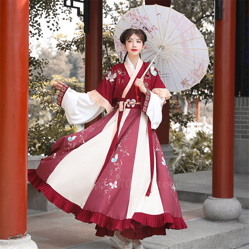 Disfraz chino de hadas ancestrales, vestido Hanfu, Péndulo de 6 metros para mujeres, bordado Retro de la dinastía Ming, traje de de princesa