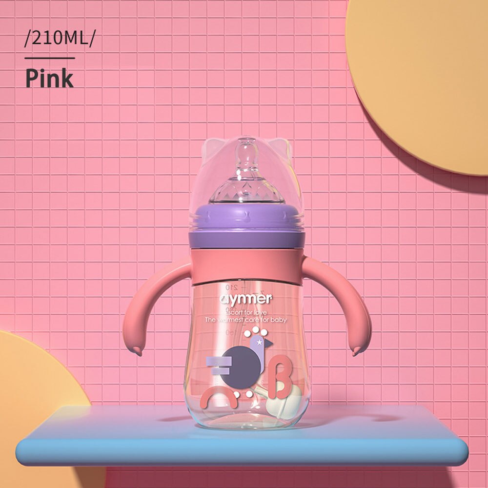 Biberon anti-fuite sans BPA pour bébé, gros calibre, bec de canard, eau, lait, PPSU, avec paille en Silicone: Pink 210ml