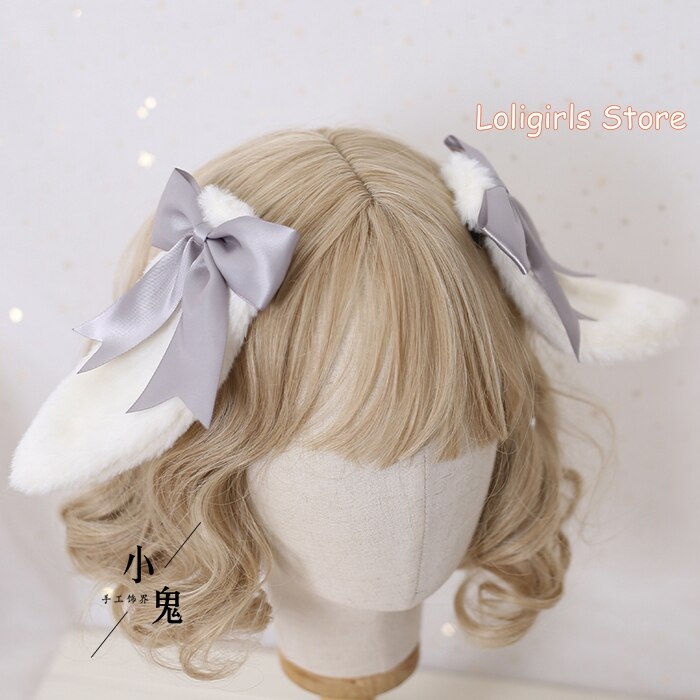 Multicolor Lolita Bunny Ears Hair Clip Hair Accessories Lop-eared Rabbit Hairpin Soft Sister Lolita Bowknot Barrettes Headdress: Light Grey