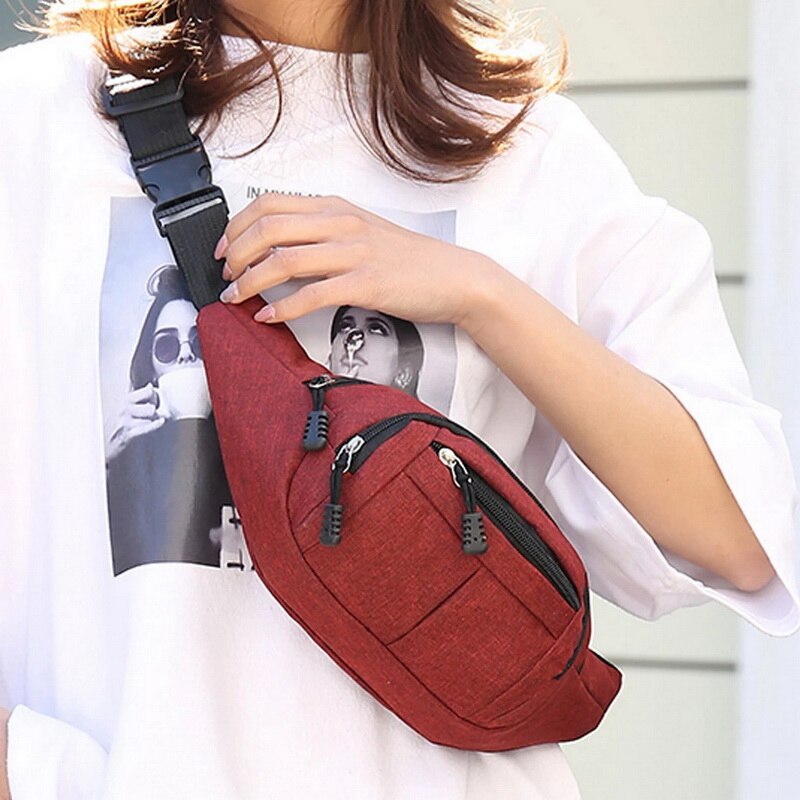 Marsupio da uomo borsa portafoglio da uomo borsa da cintura Casual grande per telefono borsa da donna borsa da viaggio in tela borsa da moto Fanny Banana Hip: C-red