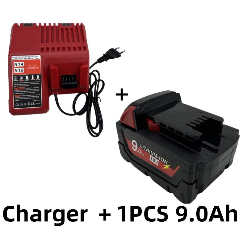 Akumulator do elektronarzędzi Milwaukee M18, ładowarka, Milwaukee 18V, BR, XC, 18V, 9000mAh M18B5, 48-11-1860, wbudowany akumulator 18650: YELLOW