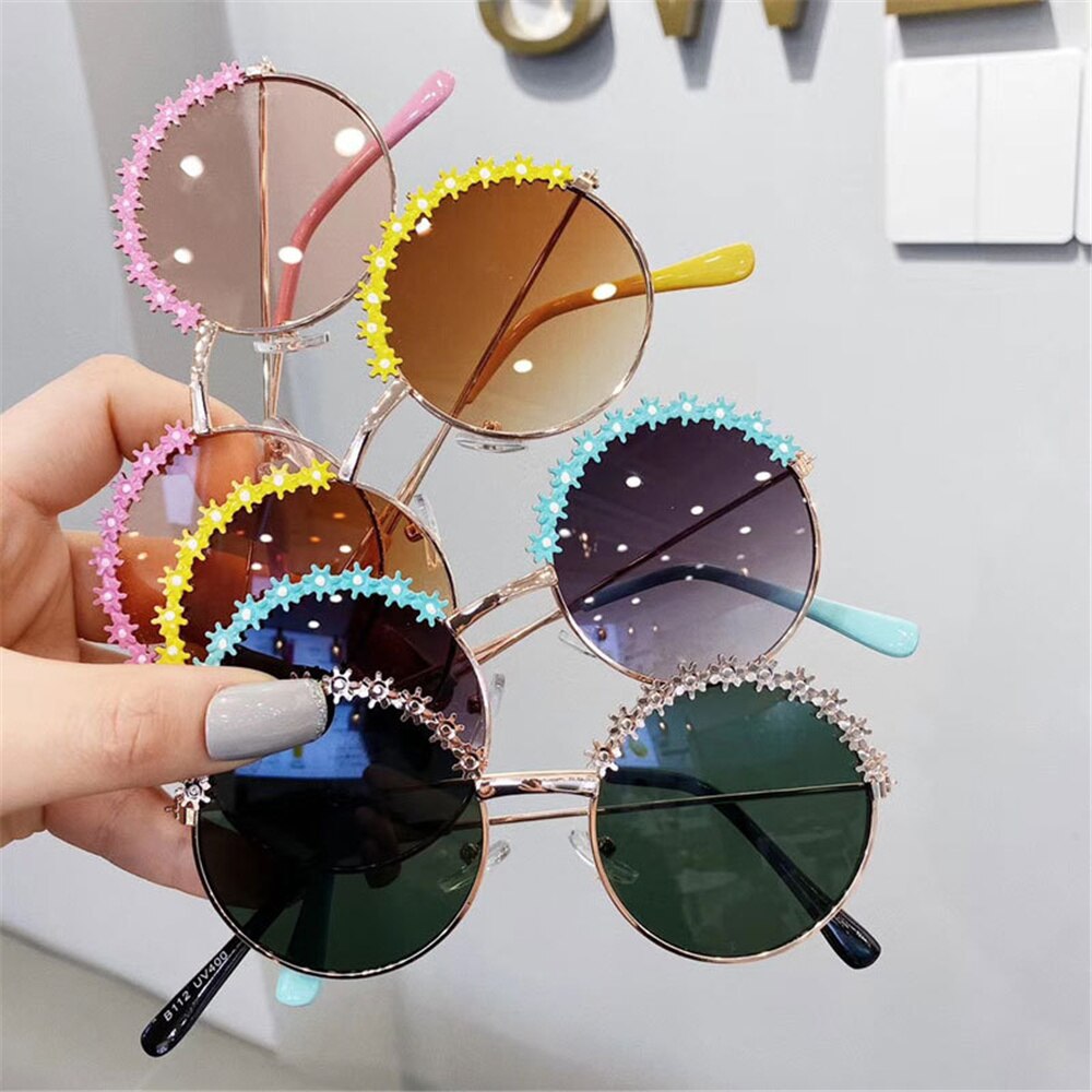 Børn solbriller polariseret metal stel solbriller piger drenge blomst børn & #39 ;s spejl baby briller  uv400 sommer strand