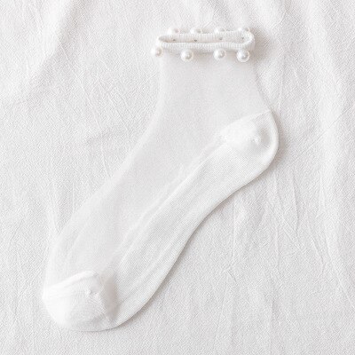 Calcetines modernos de verano para mujer, medias de malla fina, transparente, suave y fresca, con perlas brillantes: 7