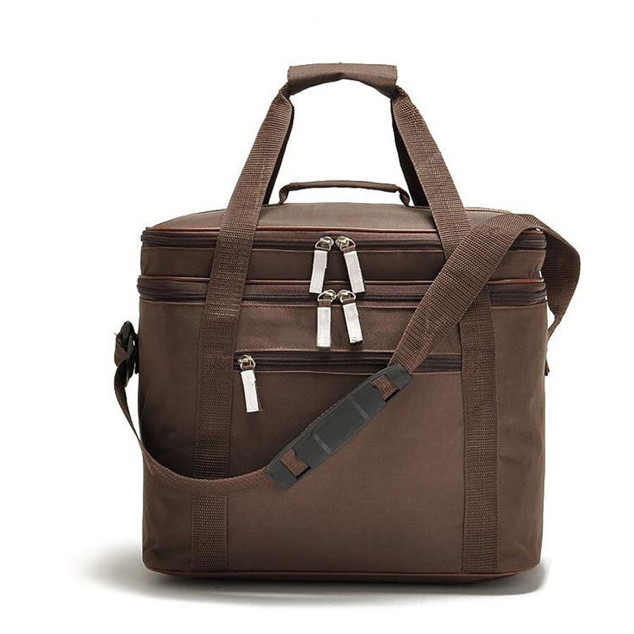 Cooler marrom de 2 camadas 19l com folha de alumínio, bolsa térmica de grande volume com isolamento térmico para piquenique