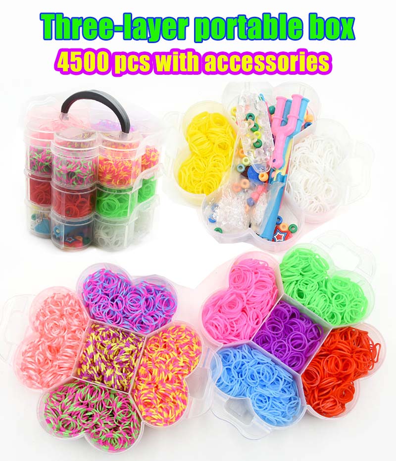 Rubber Loom Bands, 4500 Rubber Loom Bands Set To Make Colorful Loom Bracelets Kit Knitting DIY Knitting Crafts