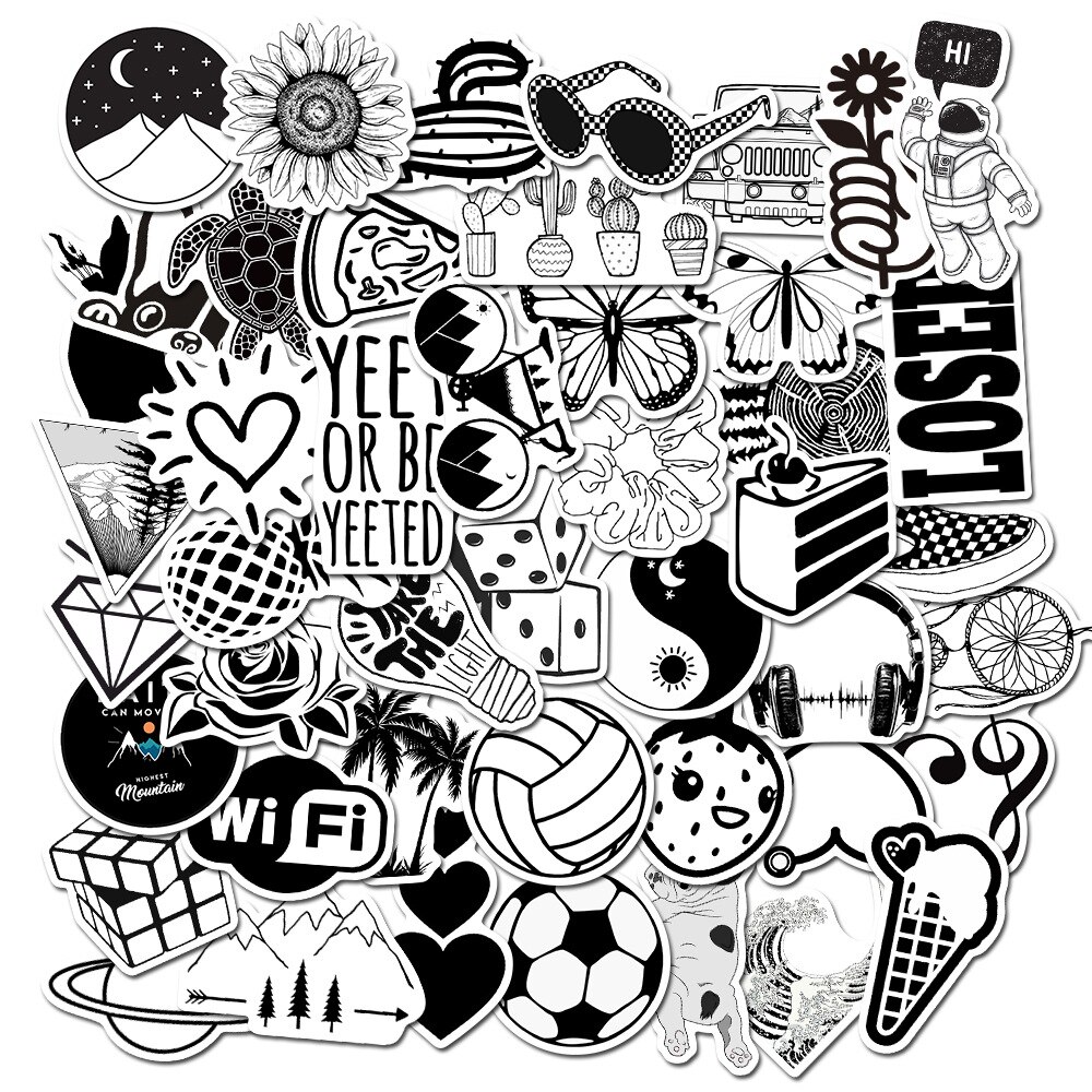 50 Stuks Zwart En Wit & Groen Ins Stijl Vsco Leuke Stickers Voor Koffer: 50PCS AZ090