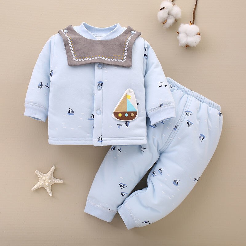 0-12M Unisex Pasgeboren Baby Kleding Katoen Kids Meisjes Dikke Warme Soild Bodysuits Lange Mouwen Leuke Kleding Baby meisje Pyjama Set