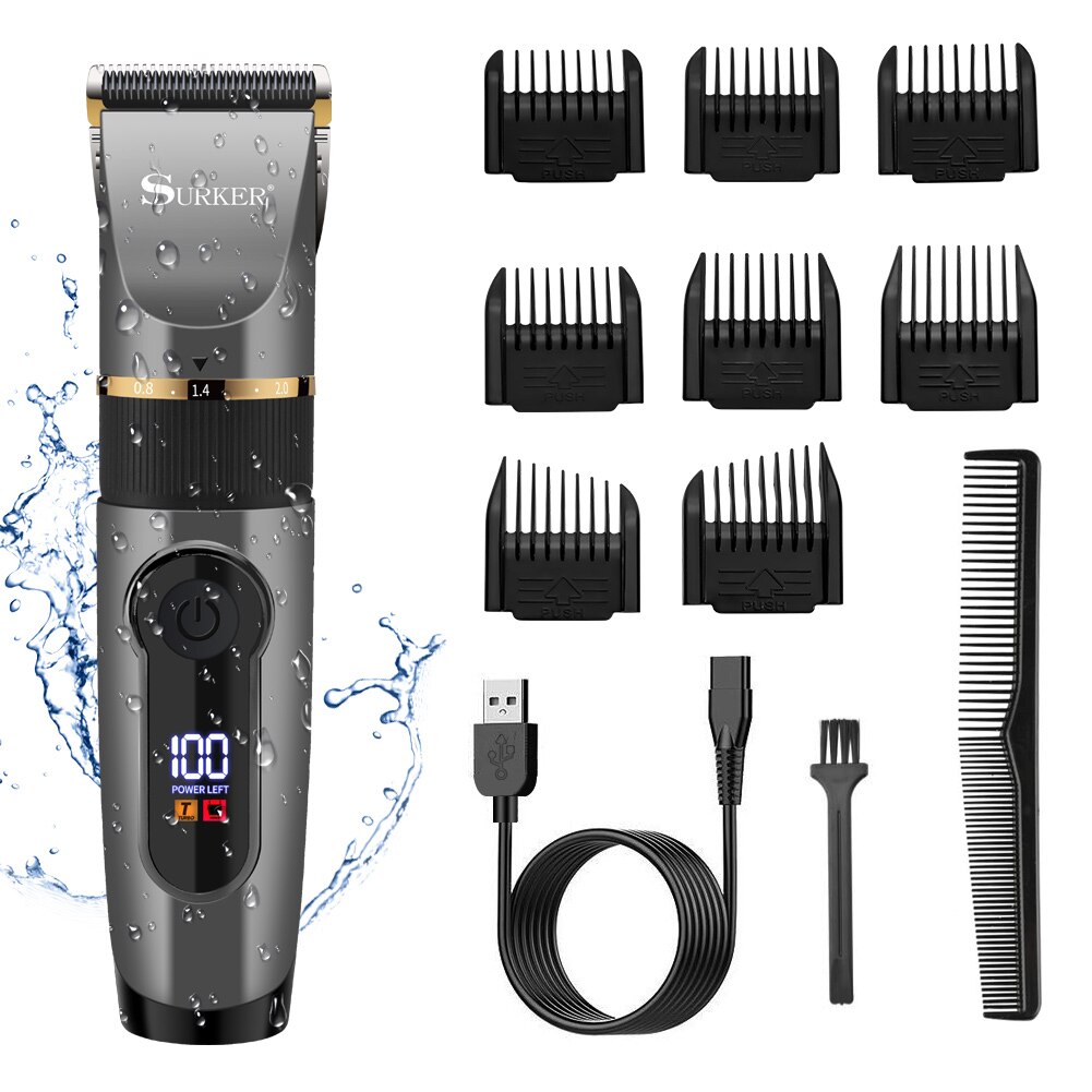 SURKER Professionelle Haarschneidemaschine mit Keramikklinge, männlicher Haarschneider, LED-Anzeige, Haarschnittmaschine, USB-Aufladung: Default Title