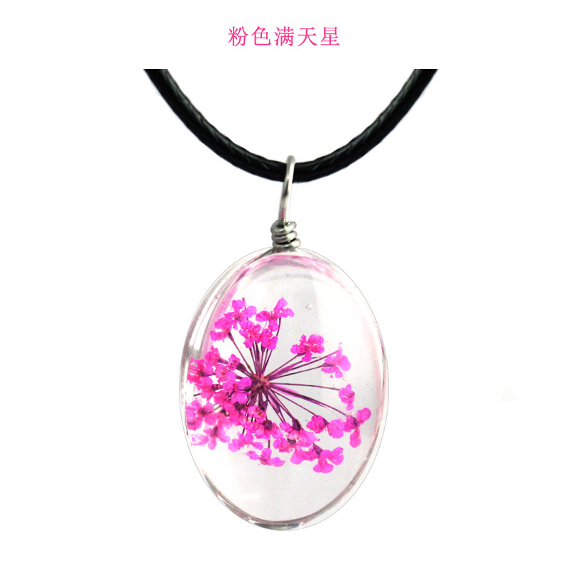 Classic Handmade Dried Flower Clover Jewelry Accessories Unisex Luck Transparent Glass Various Shapes Pendant Necklace