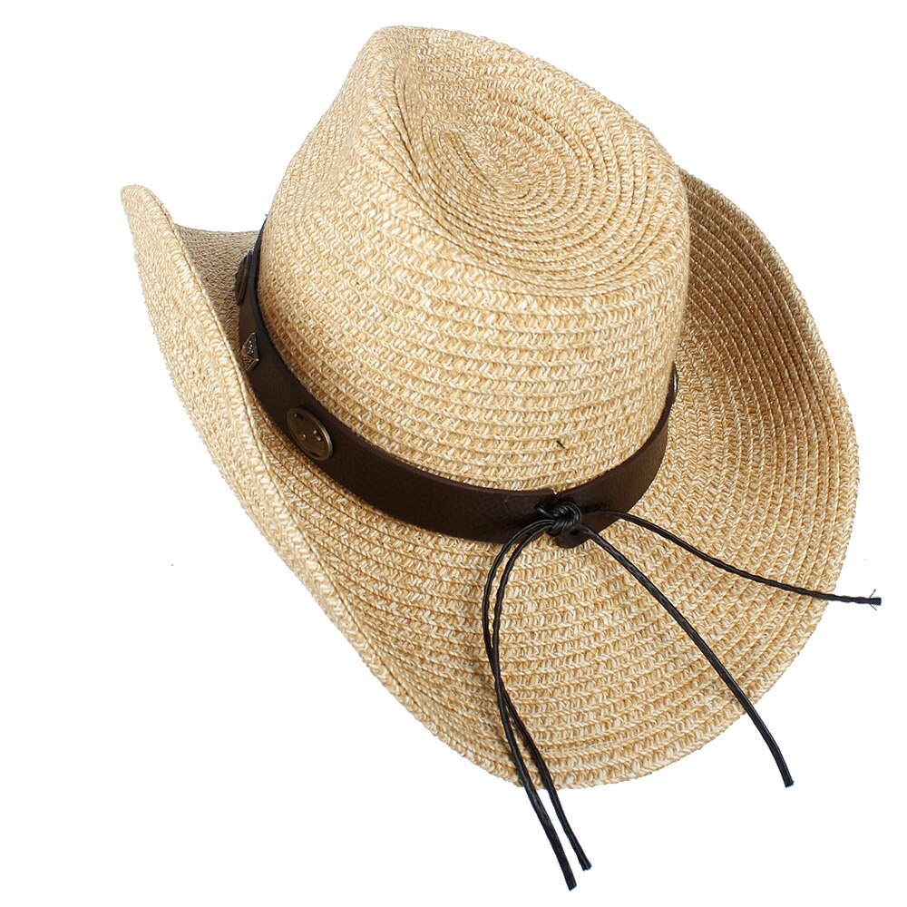 Zomer Outdoor Mannen Vrouwen Western Cowboy Hoeden Hand-geweven Strooien Hoed Ademend Strand Jazz Cap Zonnehoed Size 57-59 CM