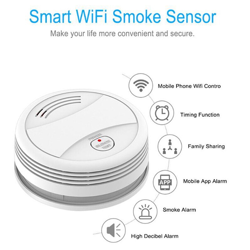 Wifi Smoke Detector Smart Fire Alarm Sensor Wireless Security System Smart Life Tuya APP Control Smart Home For Home Kitchen