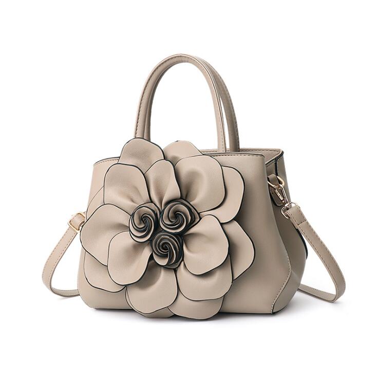 Spring Solid Color Female Handbag PU Leather Flower Portable Shoulder Bag Women Messenger Bag: Photo Color 006