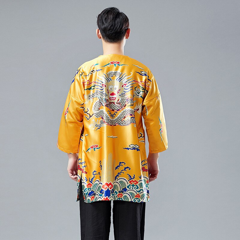 Chinese Style Men's Long Shirt Print Dragon Sun Ya... – Grandado
